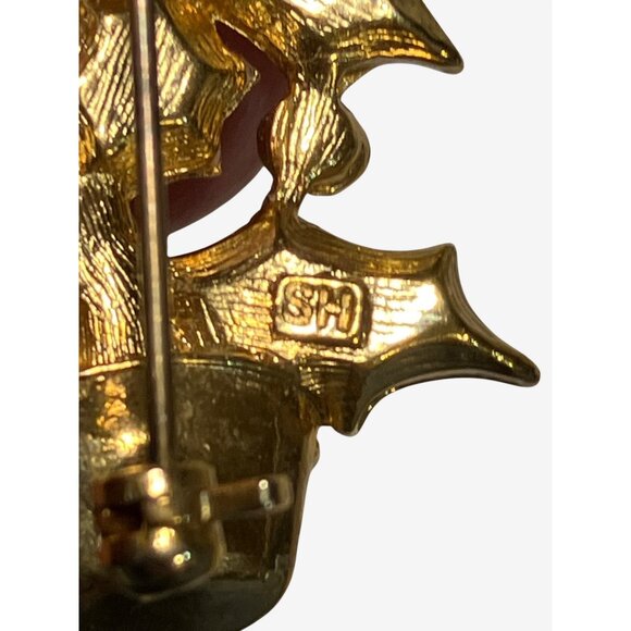 Avon Vintage Gold Tone Christmas Tree Brooch Pin With Green Red Enamel Accents - Picture 5 of 8